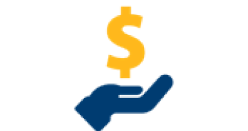 navy blue hand palm up holding yellow money sign